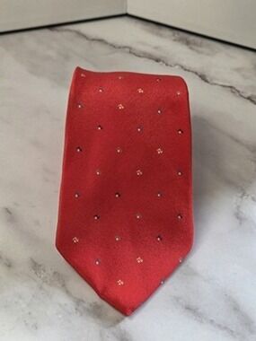 David Lawrence Red Silk Neck Tie Men's Geometric Dot Pattern Classic Designer